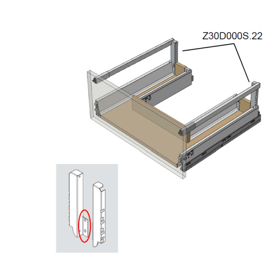 BLUM Z30D000S.22 Držák zad poddřezové zásuvky, D, P+L, šedý