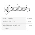 Spax vrut 4,0x25 mm, PZ (Z2), zápustná hlava, bílý zinek (1000 ks balení)
