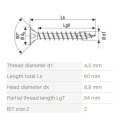 Spax vrut 5,0x60 mm, PZ (Z2), zápustná hlava, bílý zinek (100 ks balení)