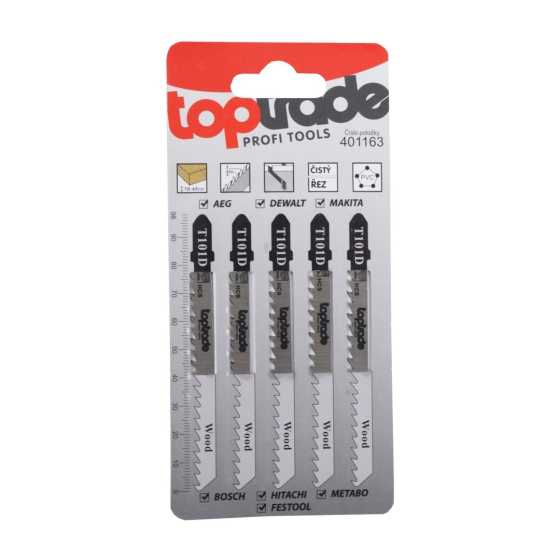 TOPTRADE list pilový, pro přímočarou pilu, sada 5 ks, T101D, 100 mm, dřevo