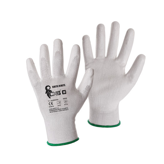 TOPTRADE rukavice BRITA WHITE, s blistrem, s PU dlaní s úpletem, velikost 8