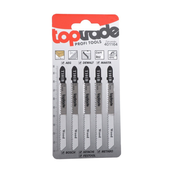 TOPTRADE list pilový, pro přímočarou pilu, sada 5 ks, T101B 100 mm, dřevo