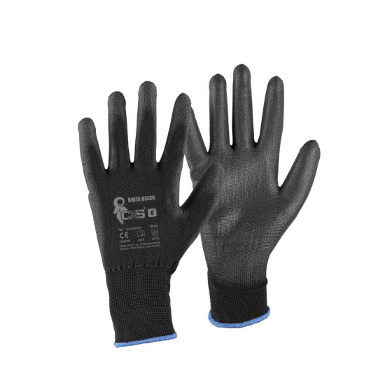 TOPTRADE rukavice BRITA BLACK, s blistrem, s PU dlaní s úpletem, velikost 9