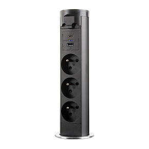StrongPower elektricky výsuvná zásuvka 3x 230V Francouzská, USB A+C, černá