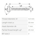 Spax vrut 3,0x30 mm, PZ (Z1), zápustná hlava, bílý zinek (1000 ks balení)